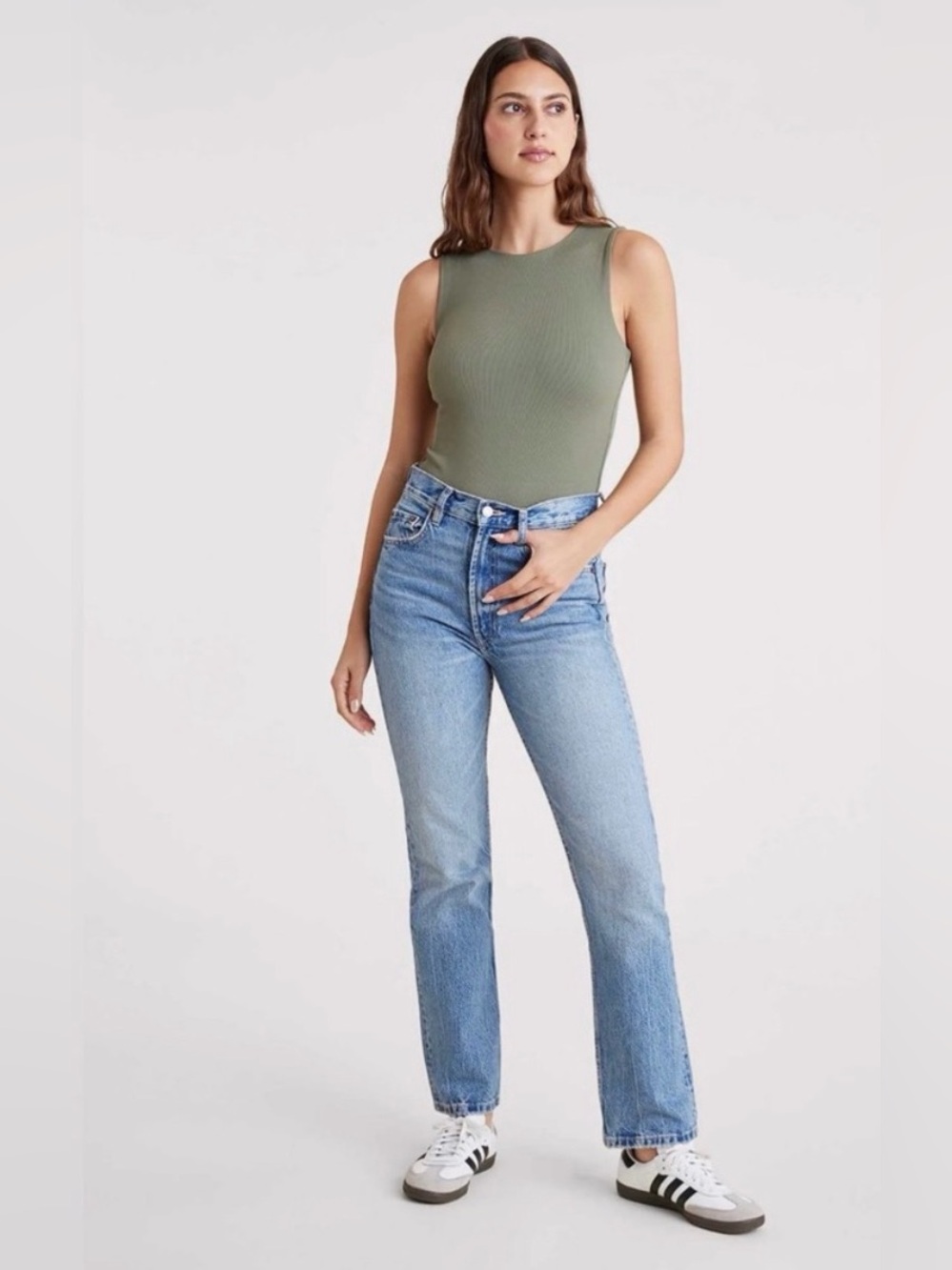 Nuuds Crew Neck Slinky Rib Bodysuit - Olive Green